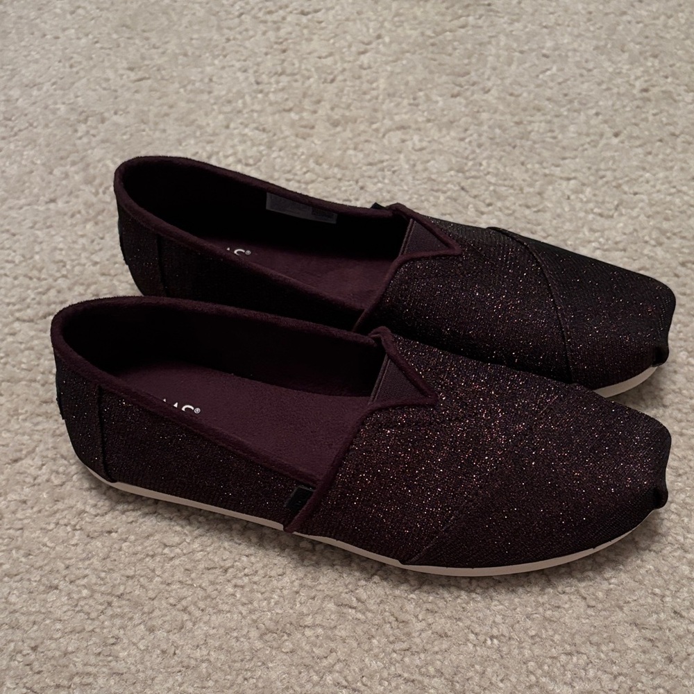 Toms Women's Glitter Slip-On Flats - Plum NWOT - Picture 4 of 6